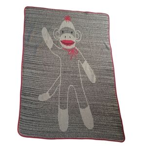 GREEN 3 Classic Sock Monkey Throw Blanket Kids Y2K Knit Cozy Gift 45 x 32